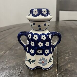 Handmade Boleslawiec Poland G. Frankow Pepper Shaker Floral‎ Handles 5 1/2" Tall